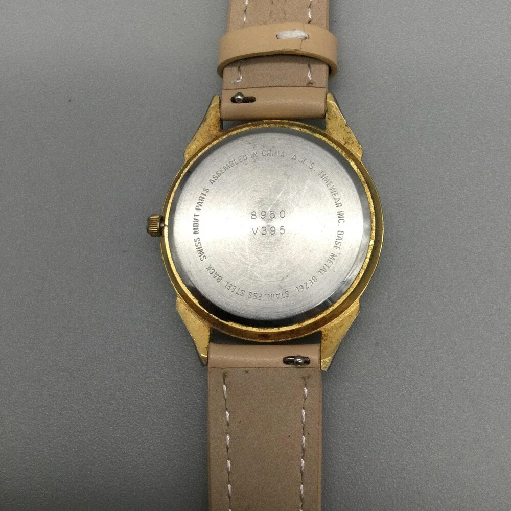 Vintage Gitano Womens Watch 33mm Gold Tone Leather Date Day Night New Battery
